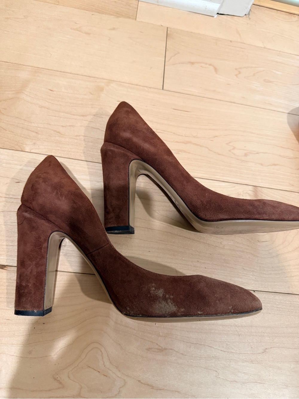 Valentino Brown Suede Round-Toe Pumps - Picture 8 of 10